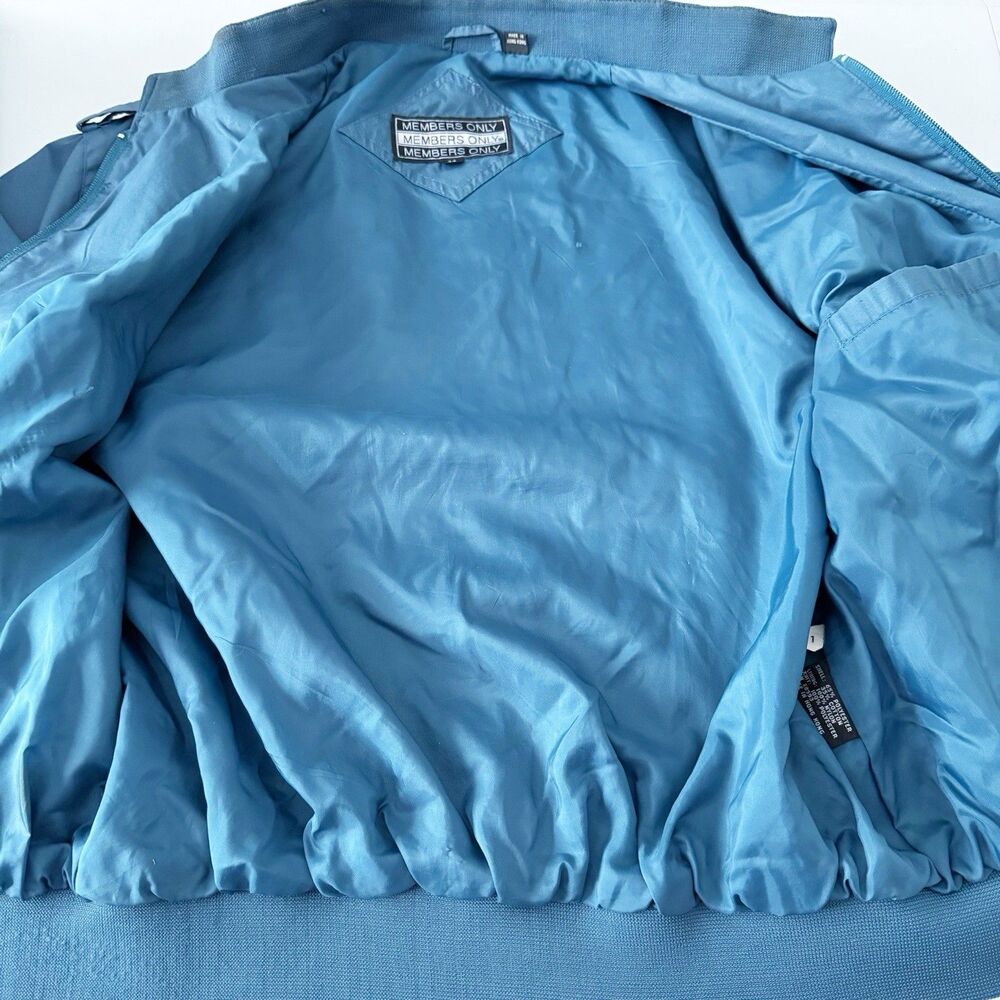 Vtg Members Only Cafe Racer Teal Blue Green Full Zip Bomber Jacket 44 L Large - Picture 5 of 16